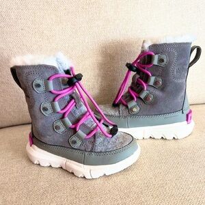 Sorel Explorer Kids Snow Boots Size 8 Gray Pink Waterproof Winter Toddler Girls